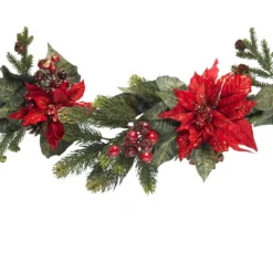 5' X 12" Artificial Poinsettia And Berries Christmas Garland, Unlit 7 5' X 12" Artificial Poinsettia And Berries Christmas Garland, Unlit -Noel Twinkle Shop dnnl204916 3 71497.1681814247