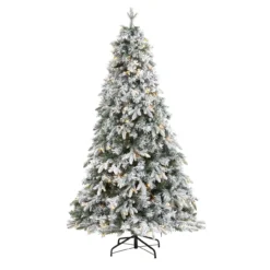 5' Pre-Lit Flocked Vermont Pine Artificial Christmas Tree, Warm Clear LED Lights
