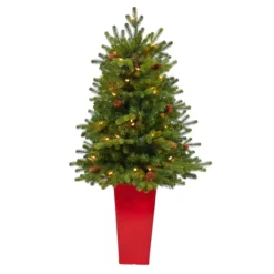 3.5โ Pre-Lit Potted Yukon Mountain Fir Artificial Christmas Tree, Clear Lights