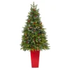 5' Pre-Lit Potted Snow Tipped Mini Artificial Christmas Tree, Clear LED Lights