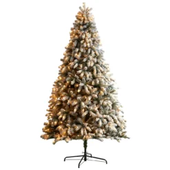 9' Pre-Lit South Carolina Spruce Flocked Artificial Christmas Tree, Clear LED Lights