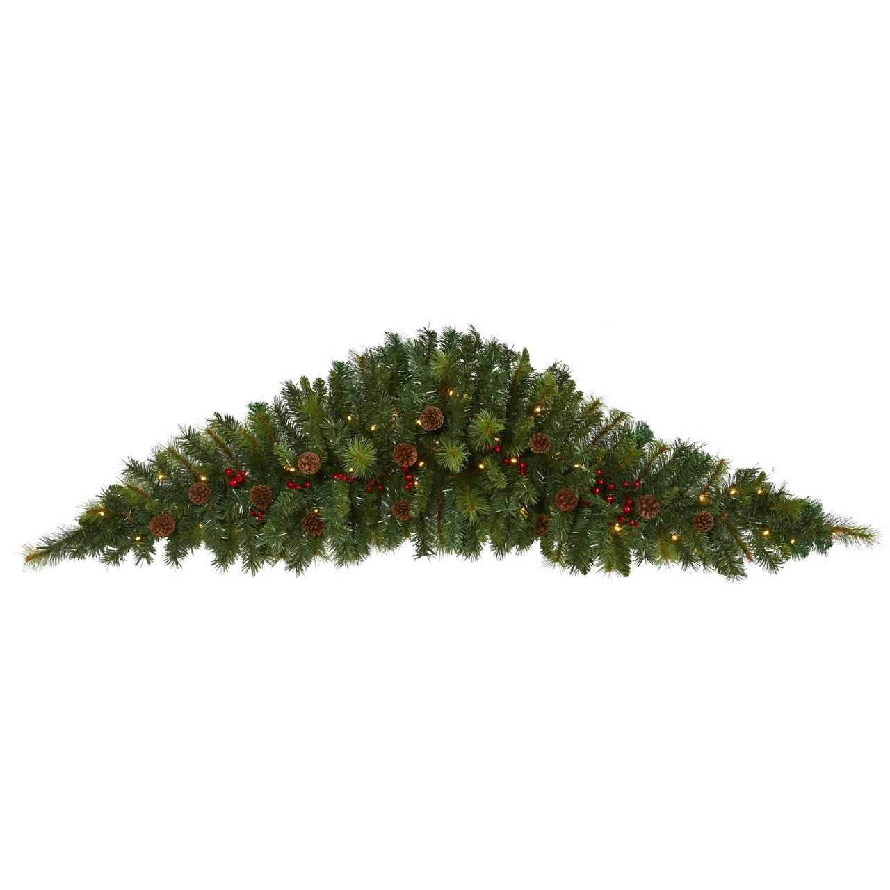6' Pre-Lit Berries And Pine Cones Artificial Christmas Swag, LED Lights 3 6' Pre-Lit Berries And Pine Cones Artificial Christmas Swag, LED Lights