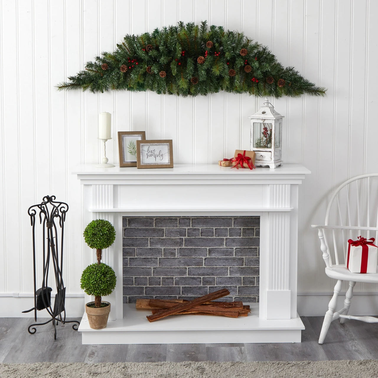 6' Pre-Lit Berries And Pine Cones Artificial Christmas Swag, LED Lights 5 6' Pre-Lit Berries And Pine Cones Artificial Christmas Swag, LED Lights - Image 3