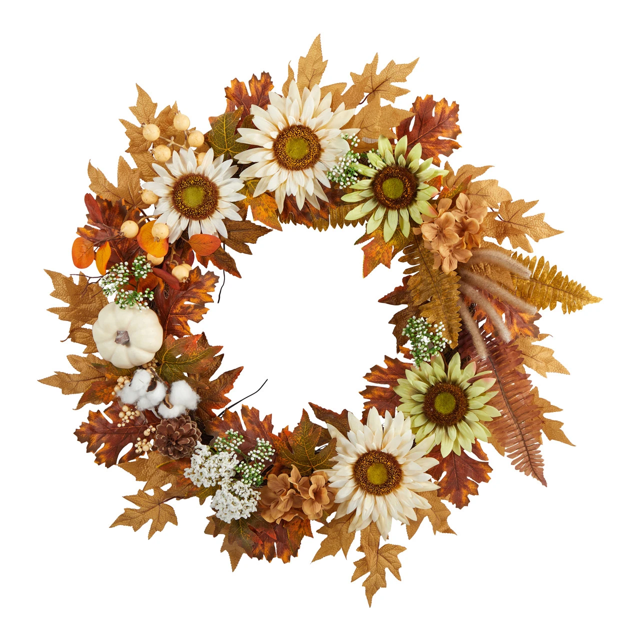 Sunflower, Pumpkin, And Berries Artificial Fall Harvest Wreath, 30-Inch 3 Sunflower, Pumpkin, And Berries Artificial Fall Harvest Wreath, 30-Inch