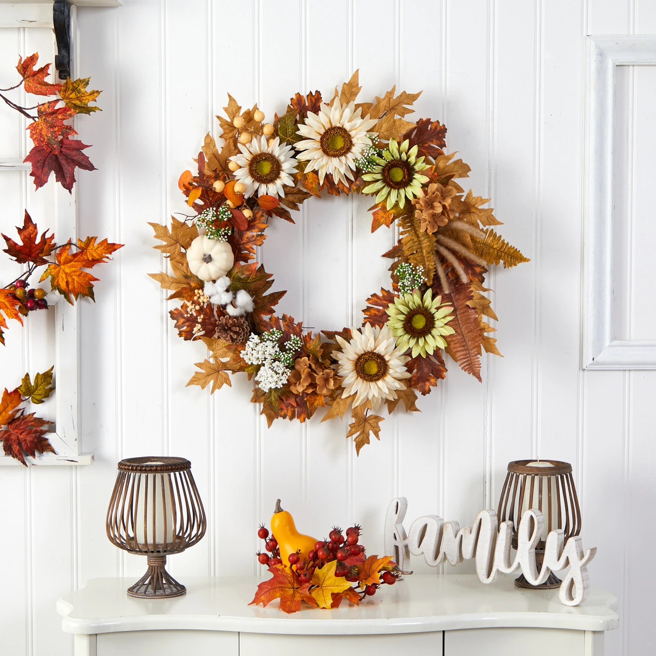 Sunflower, Pumpkin, And Berries Artificial Fall Harvest Wreath, 30-Inch 4 Sunflower, Pumpkin, And Berries Artificial Fall Harvest Wreath, 30-Inch - Image 2