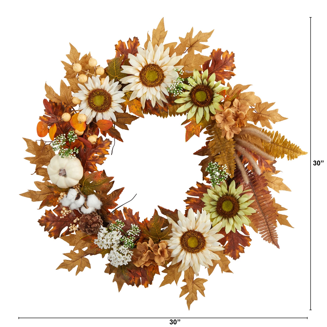 Sunflower, Pumpkin, And Berries Artificial Fall Harvest Wreath, 30-Inch 5 Sunflower, Pumpkin, And Berries Artificial Fall Harvest Wreath, 30-Inch - Image 3