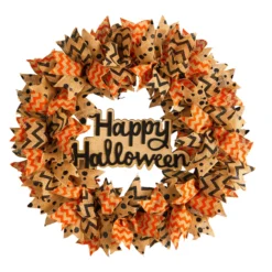 Burlap Ribbon "Happy Halloween" Artificial Wreath, 30-Inch