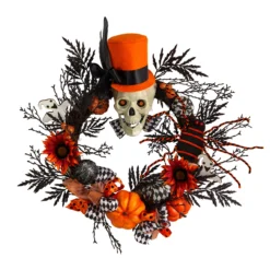 Spider And Skull With Top Hat Halloween Wreath, 30-Inch