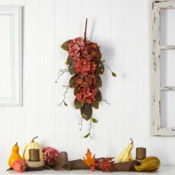 35” Hydrangea And Berries Artificial Fall Harvest Teardrop Swag, Unlit -Noel Twinkle Shop dnnl20w1228 3 89280.1680657067