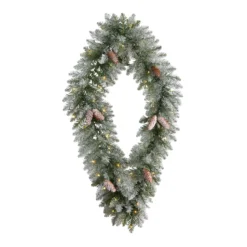 Pre-Lit Diamond Flocked Artificial Christmas Wreath, 36-Inch, Warm White LED Lights