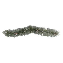 6' X 12" Pre-Lit Artificial Frosted Christmas Garland With Pinecones, Clear LED Light