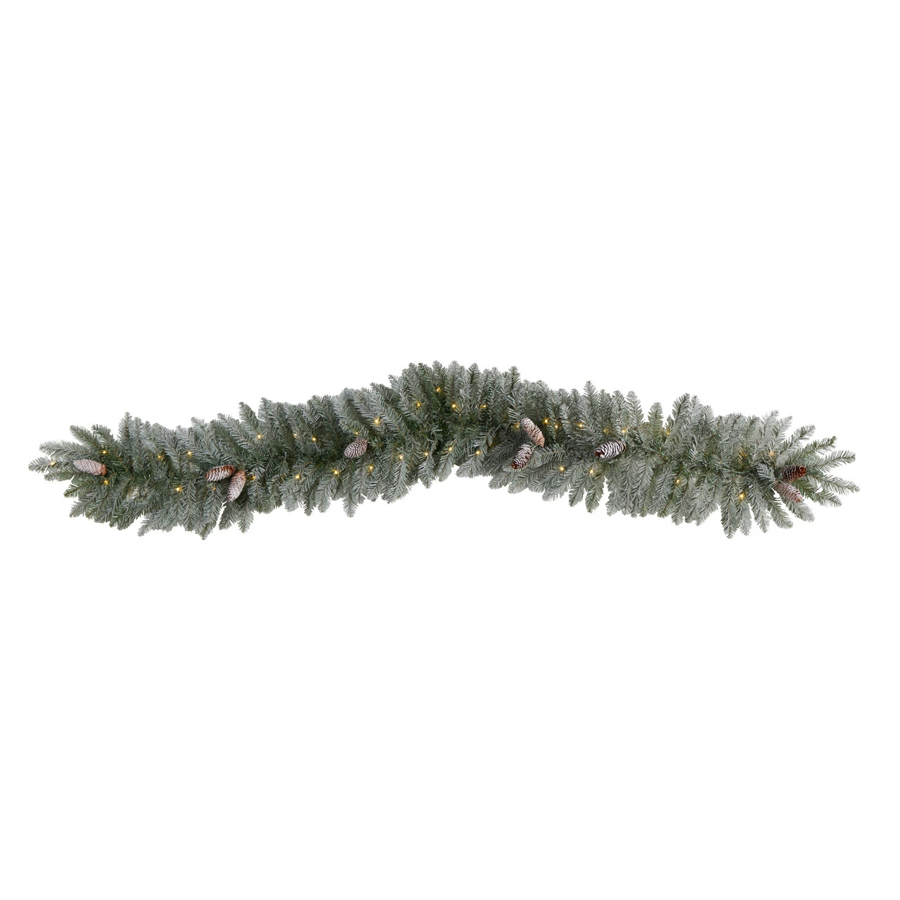 6' X 12" Pre-Lit Artificial Frosted Christmas Garland With Pinecones, Clear LED Light 3 6' X 12" Pre-Lit Artificial Frosted Christmas Garland With Pinecones, Clear LED Light