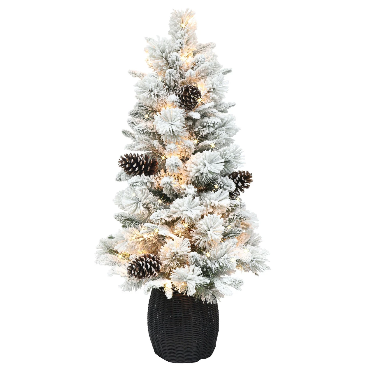 4.5' Pre-lit Potted Flocked Pine Slim Artificial Christmas Tree, Clear Lights 3 4.5' Pre-lit Potted Flocked Pine Slim Artificial Christmas Tree, Clear Lights