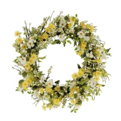 30" Yellow And Green Puleo International Artificial Dogwood And Daisy Floral Spring Wreath