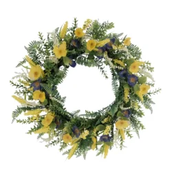 30" Green And Yellow Puleo International Artificial Poppy Floral Spring Wreath