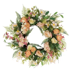 24" Vibrant Puleo International Artificial Rose And Hydrangea Floral Spring Wreath