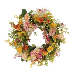 24" Vibrant Puleo International Artificial Rose And Dogwood And Daisy Floral Spring Wreath