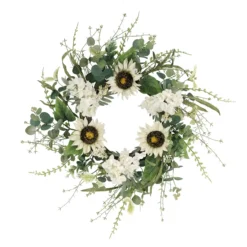 24" Vibrant Puleo International Artificial Sunflower And Hydrangea Floral Spring Wreath
