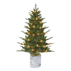4.5' Pre-lit Potted Green Pine Medium Artificial Christmas Tree, Clear Lights
