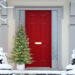 6.5' Pre-lit Potted Green Pine Medium Artificial Christmas Tree, Clear Lights -Noel Twinkle Shop dpul 1824 st65c350 4 07238.1688124918