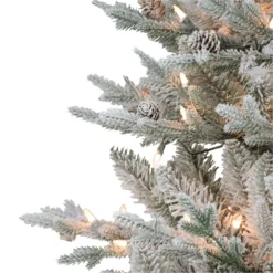 4.5' Pre-lit Potted Flocked Pine Medium Artificial Christmas Tree, Clear Lights -Noel Twinkle Shop dpul 1832 stf45c1 2 29839.1688544148
