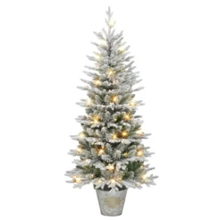 6' Pre-Lit Potted Flocked Pine Artificial Christmas Tree, Clear Lights
