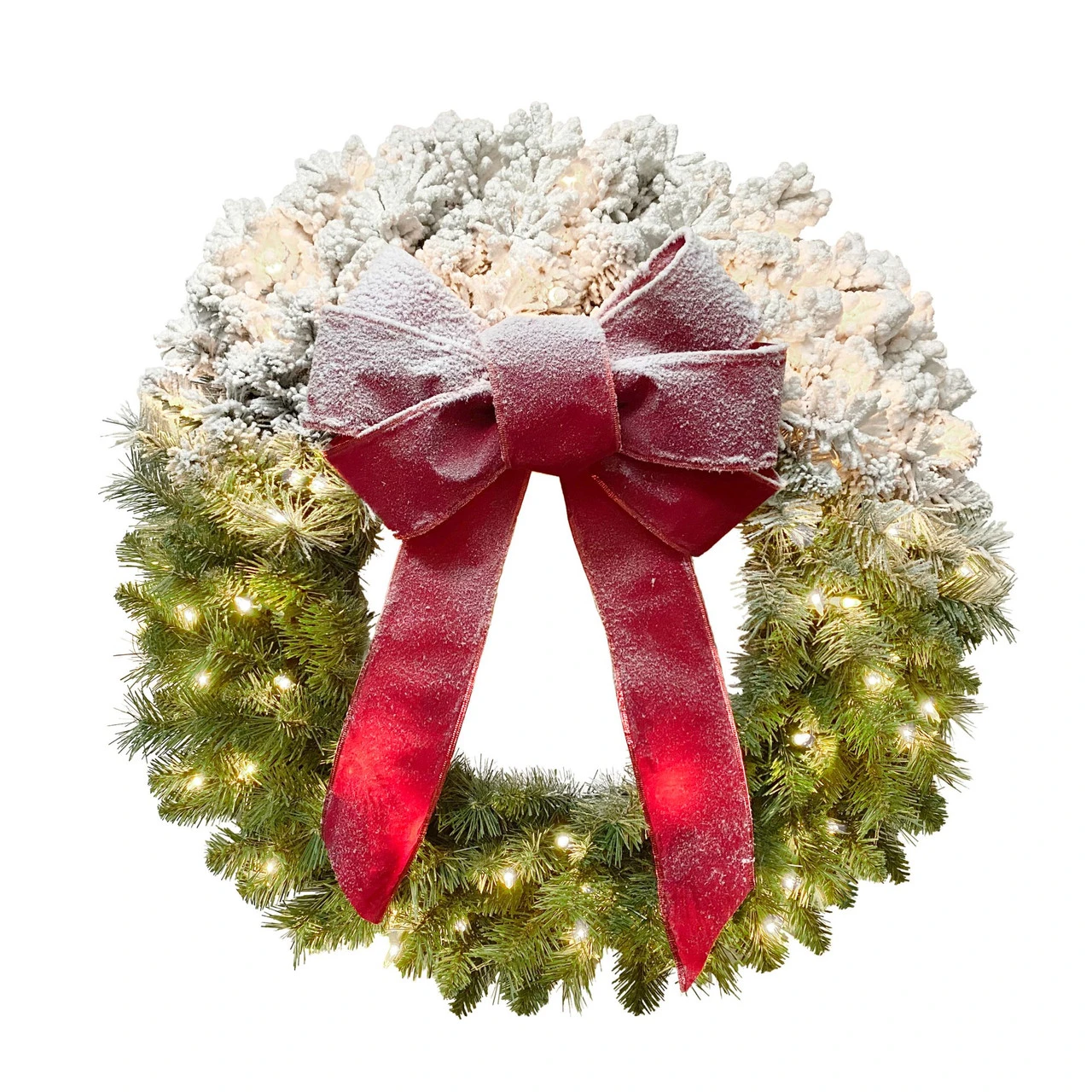 Pre-Lit Half Flocked Artificial Christmas Wreath, 30-Inch, Clear Lights 3 Pre-Lit Half Flocked Artificial Christmas Wreath, 30-Inch, Clear Lights