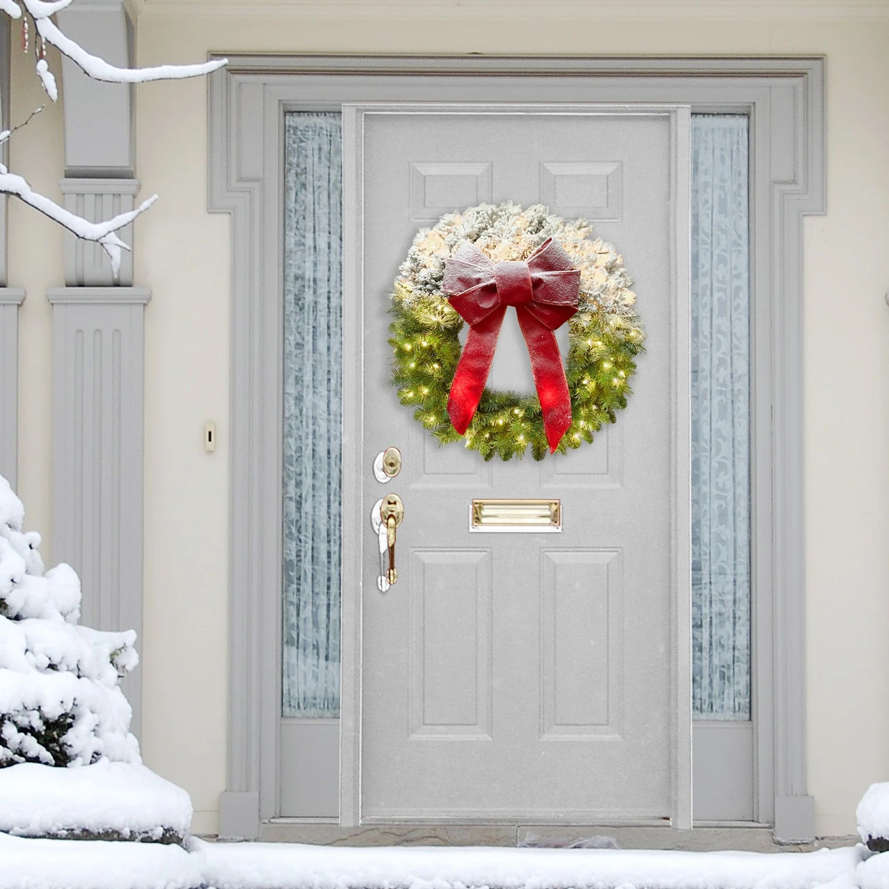 Pre-Lit Half Flocked Artificial Christmas Wreath, 30-Inch, Clear Lights 4 Pre-Lit Half Flocked Artificial Christmas Wreath, 30-Inch, Clear Lights - Image 2