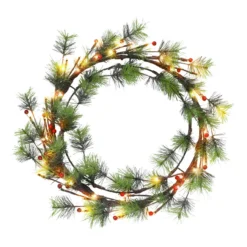 Pre-Lit Glittery Pine LED Lighted Artificial Christmas Wreath, 24-Inch, Warm Lights