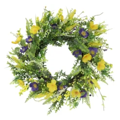 Yellow And Purple Faux Twig Spring Mixed Floral Wreath - 24-Inch, Unlit