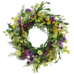 Yellow And Purple Daisy Faux Twig Spring Mixed Floral Wreath - 24-Inch, Unlit