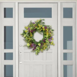 Yellow And Purple Daisy Faux Twig Spring Mixed Floral Wreath - 24-Inch, Unlit -Noel Twinkle Shop dpul 305 dw0623 24 3 05253.1667563209