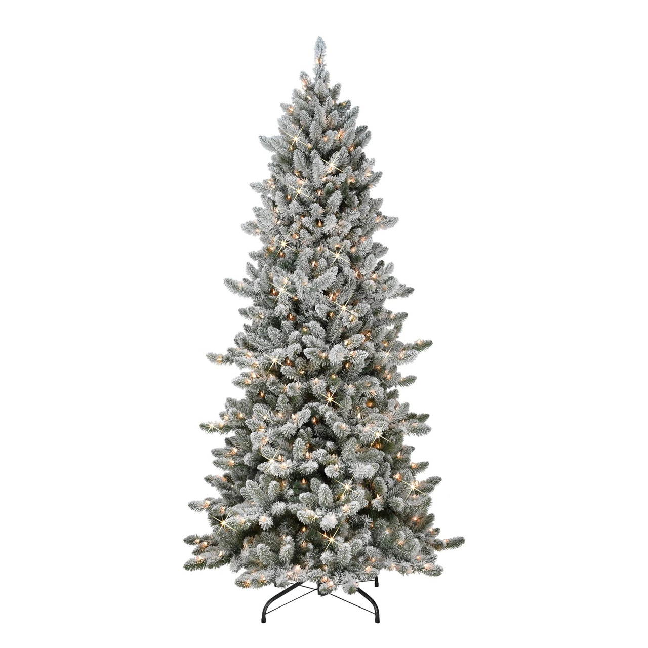 7.5' Pre-Lit Slim Flocked Spruce Artificial Christmas Tree, Clear Lights 3 7.5' Pre-Lit Slim Flocked Spruce Artificial Christmas Tree, Clear Lights