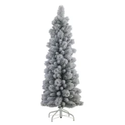 4.5' Pre-Lit Pencil Green Flocked Artificial Christmas Tree, Unlit