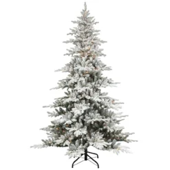 7.5' Pre-Lit Full Flocked Utah Fir Artificial Christmas Tree, Clear Lights
