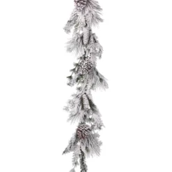 48" White And Green Unique Snow Pine Cedar Cone Winter Artificial Garland