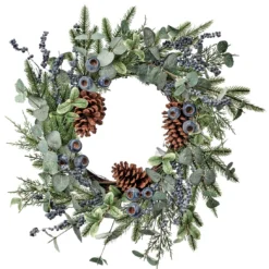 22" Blue, Green And Brown Blueberry, Pod Eucalyptus Cedar And Pine Christmas Wreath