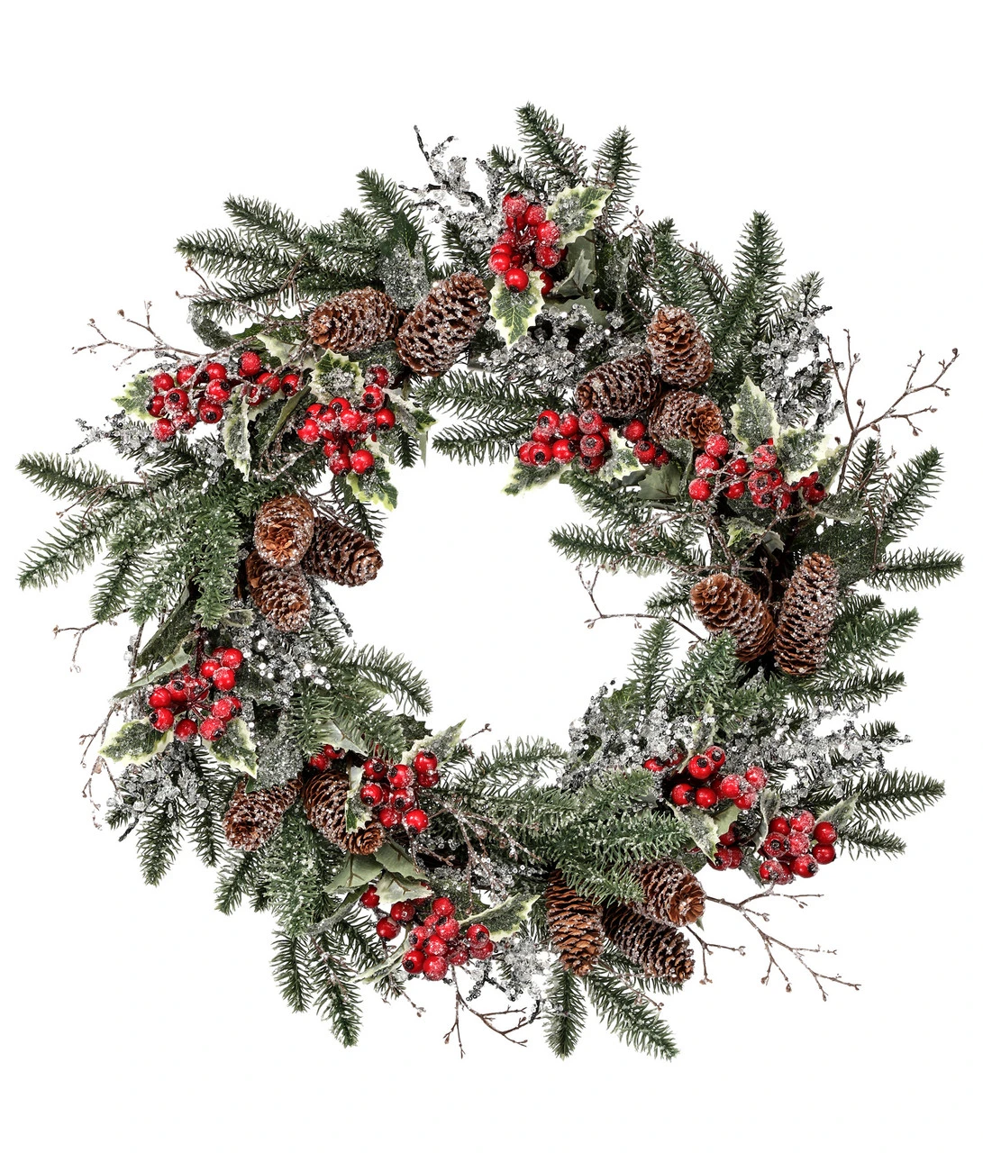 Green, Red, And Brown Sequin Berries And Hollies Christmas Wreath -24-Inch, Unlit 3 Green, Red, And Brown Sequin Berries And Hollies Christmas Wreath -24-Inch, Unlit