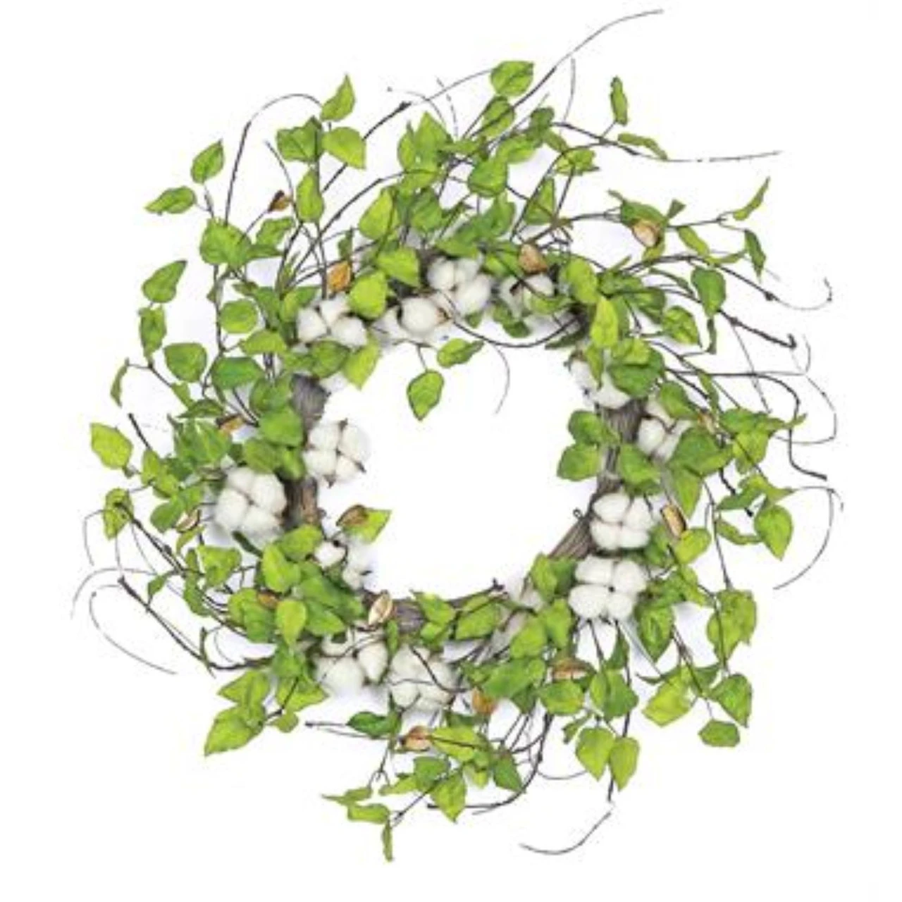 Birch Leaves Artificial Spring Floral Wreath, Green 24-Inch 3 Birch Leaves Artificial Spring Floral Wreath, Green 24-Inch