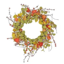Bittersweet Artificial Spring Floral Wreath, Green And Red 24-Inch