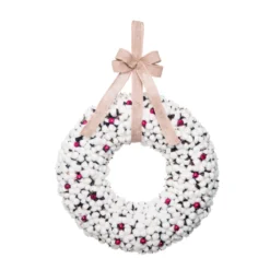 White Cotton Flowers With Red Berries Artificial Christmas Wreath - 22-Inch, Unlit