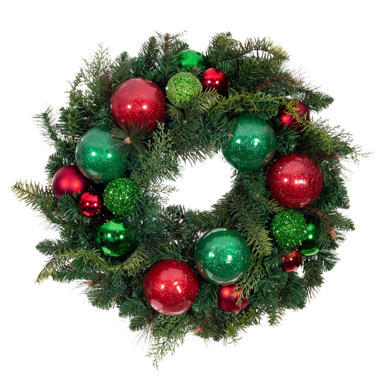 Pre-Lit Red And Green Artificial Christmas Cheer Wreath, 24-Inch, Clear LED Lights 3 Pre-Lit Red And Green Artificial Christmas Cheer Wreath, 24-Inch, Clear LED Lights