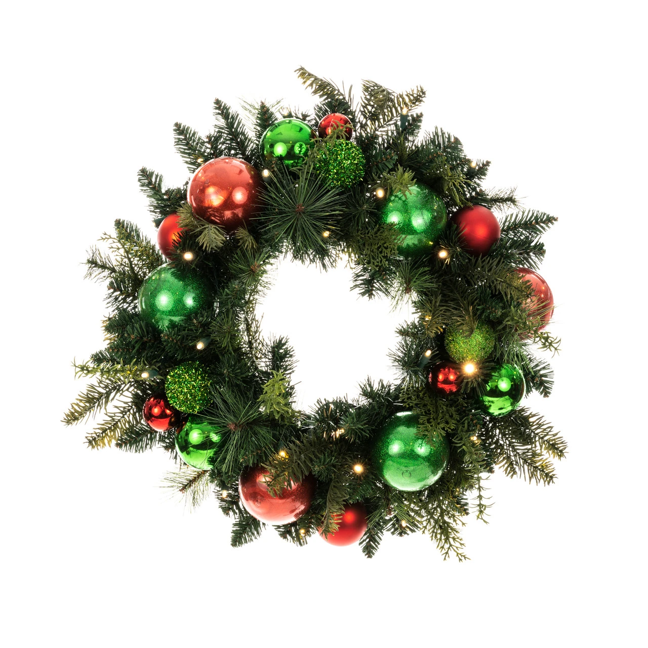 Pre-Lit Red And Green Artificial Christmas Cheer Wreath, 24-Inch, Clear LED Lights 5 Pre-Lit Red And Green Artificial Christmas Cheer Wreath, 24-Inch, Clear LED Lights - Image 3