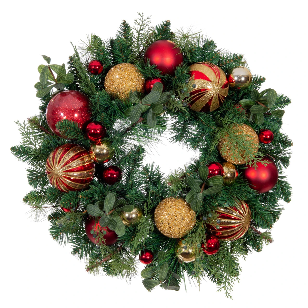 Pre-Lit Red And Green Artificial Classic Christmas Wreath, 24-Inch, Clear LED Lights 3 Pre-Lit Red And Green Artificial Classic Christmas Wreath, 24-Inch, Clear LED Lights