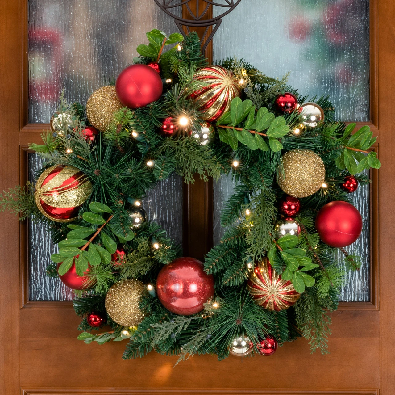 Pre-Lit Red And Green Artificial Classic Christmas Wreath, 24-Inch, Clear LED Lights 4 Pre-Lit Red And Green Artificial Classic Christmas Wreath, 24-Inch, Clear LED Lights - Image 2