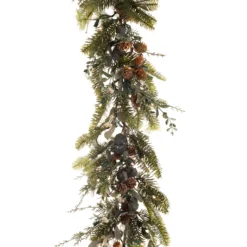9' Battery Operated Green Rustic White Berry LED Artificial Christmas Garland - Warm Clear Lights