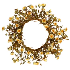 Green And Brown Daisy Spring Floral Wreath, 10-Inch