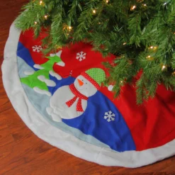 48" Red Fleece Christmas Snowman Winter Tree Skirt With White Faux Fur Trim -Noel Twinkle Shop dyno 2484515 1 4 19793.1667536375