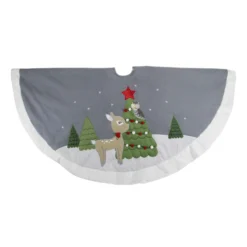 48" Gray And White Deer With Owl Christmas Tree Skirt