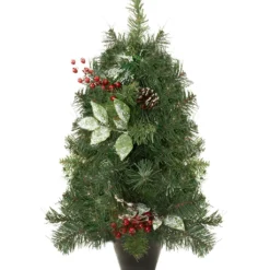 2' Green Potted Pre-Decorated Pine Cone And Berry Medium Artificial Christmas Tree - Unlit